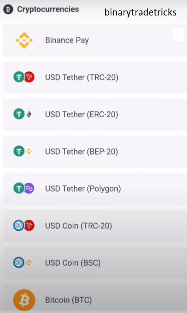 Option for deposit Methods