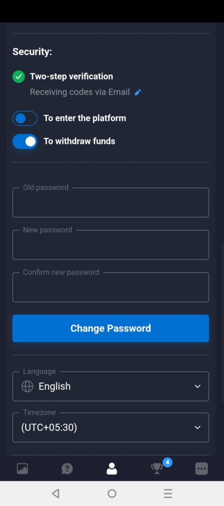 Quotex Trading App login, Security Section